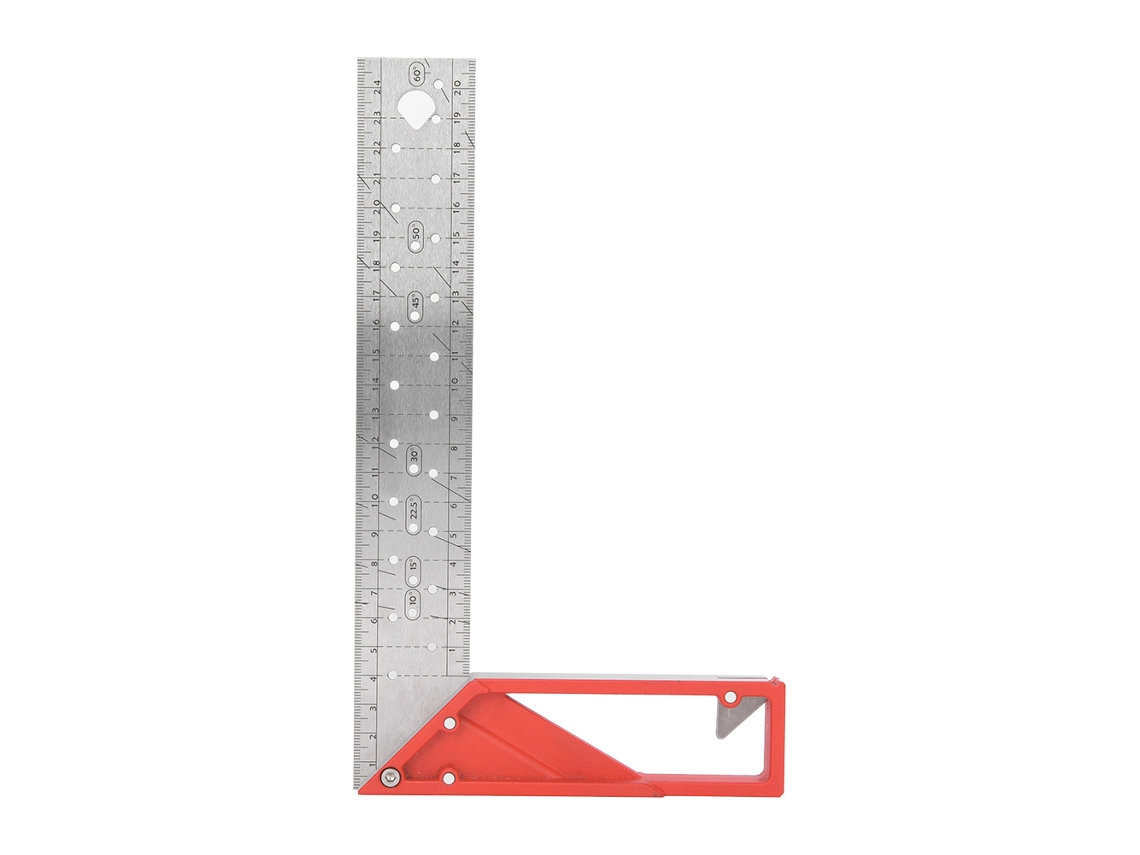 Regla de carpintería cuadrada de acero inoxidable de 45°/90° con múltiples ángulos de 25 cm