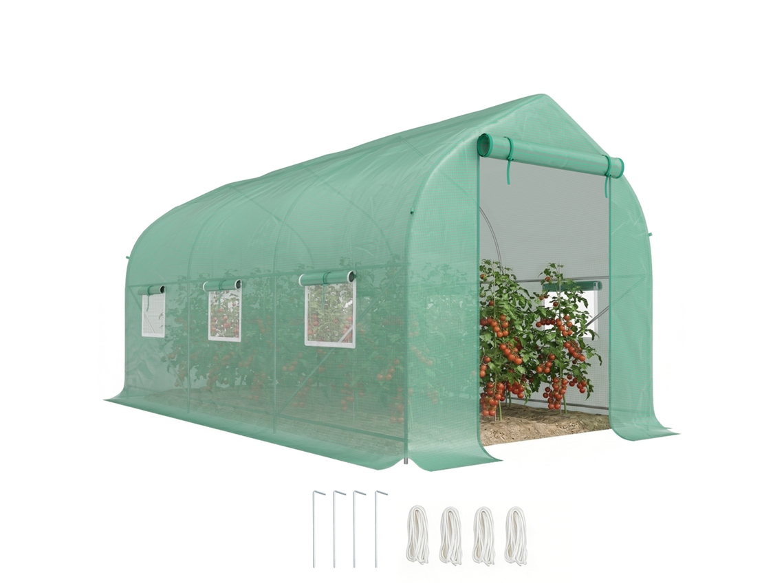Estufa Túnel 4x2x2m 6 Janelas Porta Enrolar Verde
