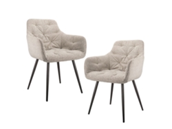Silla Tapizada Bouclé Con Reposabrazos Set 2 Unidades Diseño Ergonómico Patas Metal Negro Beige