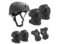 Traje De Equipo De Protección Para Niños (negro) Que Incluye Casco, Rodilleras, Coderas Y Muñecas Para Deportes Al Aire Libre