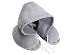 Dan26-almohada De Cuello Con Capucha Para Viajes Adultos Suave Cómoda Ajustable 33x28cm Poliéster Algodón Gris