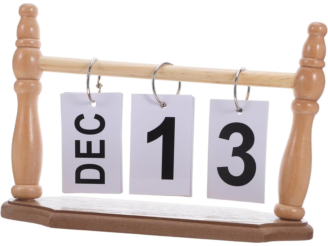 Calendario De Madera De Estilo Clásico, Calendario De Escritorio Con Tapa Abatible, Visualización De Mes Y Fecha, Decorativo