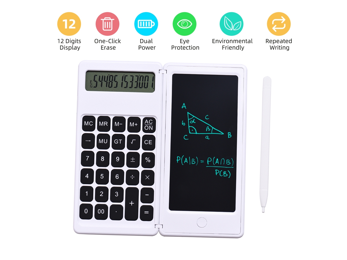 Calculadora Plegable De 12 Dígitos Con Tableta De Escritura Lcd De 6 Pulgadas Y Lápiz Óptico Para El Hogar, La Escuela Y La Oficina.