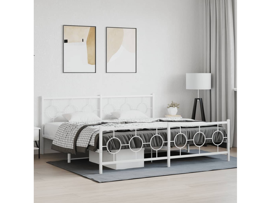 Estructura Cama Sin Colchón Con Estribo Metal Blanco 193x203 Cm