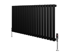 Radiador ovalado de una sola columna de 600x1200 mm - Negro, 1142 W, acero al carbono, cromado. Válvulas termostáticas, soportes y kit incluidos.