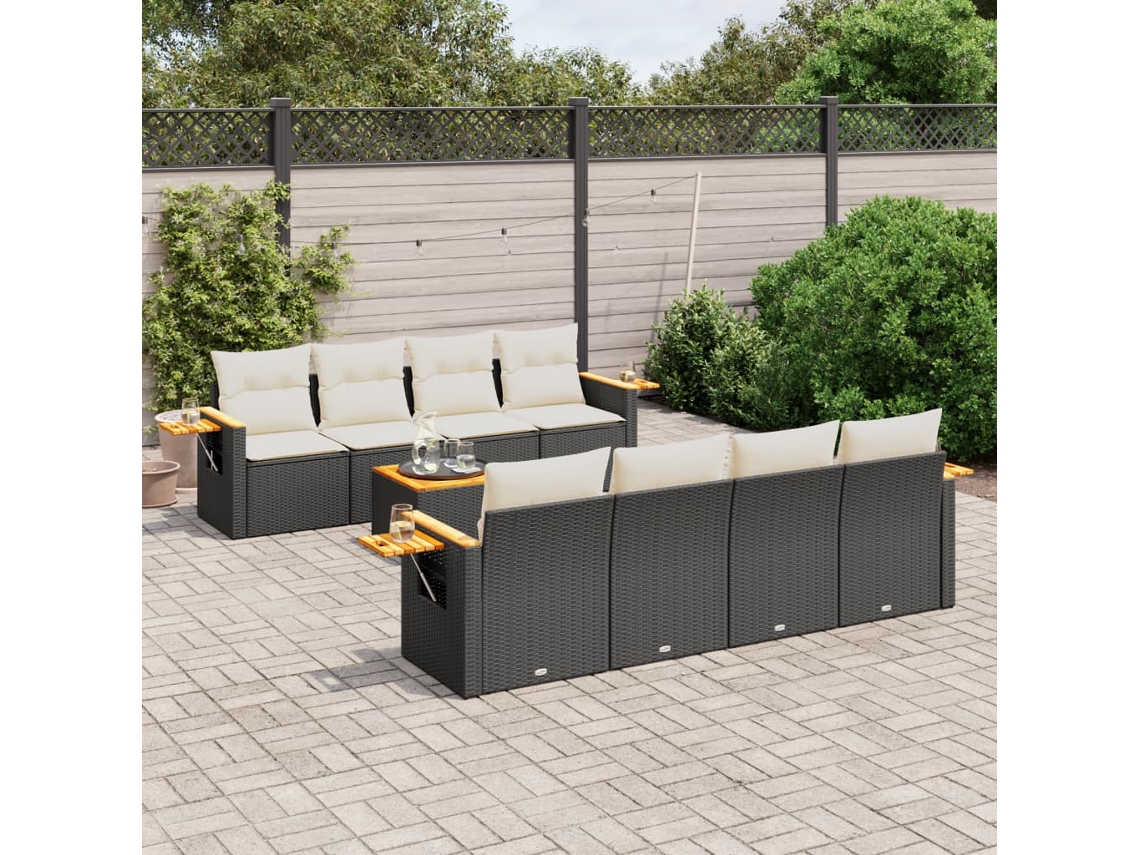 Conjunto de sofás de jardín de 9 piezas DKD Home Decor con cojines de mimbre negros