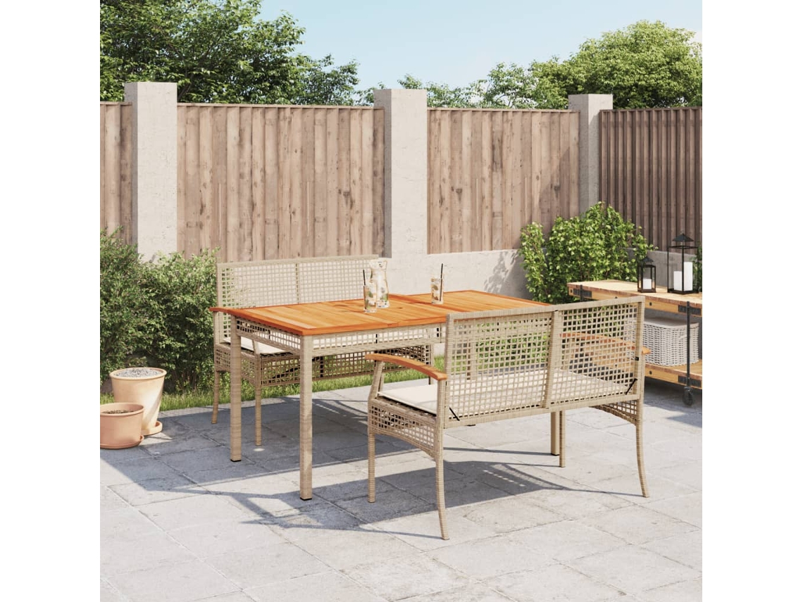 Juego de comedor de jardín de 3 piezas con cojines de mimbre beige de DKD Home Decor