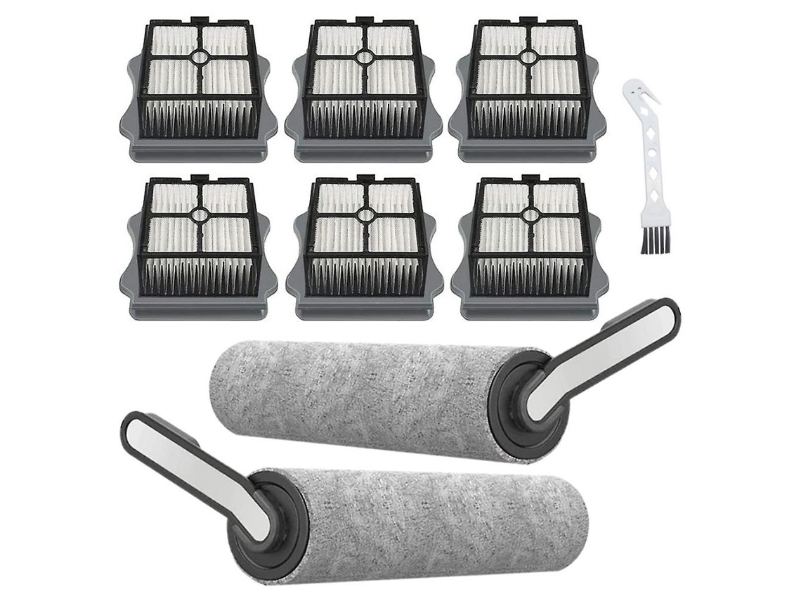 Pacote com 2 rolos de escova e pacote com 6 filtros para limpador tineco floor one s5