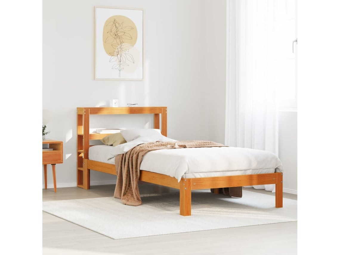 Cama Sin Colchón Madera Maciza De Pino Marrón Cera 100x200 Cm