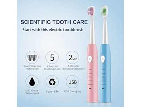 Cepillo de dientes eléctrico ZMDECQNA sónico cabezales de repuesto para niños adultos y parejas uso de resistente al agua de carga rápida USB (azul...