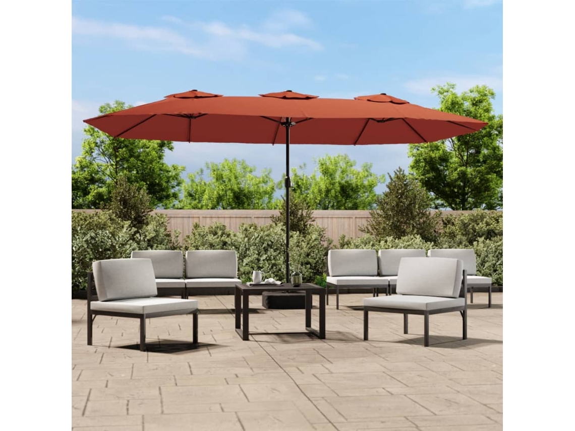 Guarda Sol De Jardim C/ Cabeã§a Dupla/led 449x245 Cm Terracota Dkd Home Decor