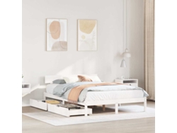 Estructura De Cama Sin Colchón Madera De Pino Blanco 135x190 Cm