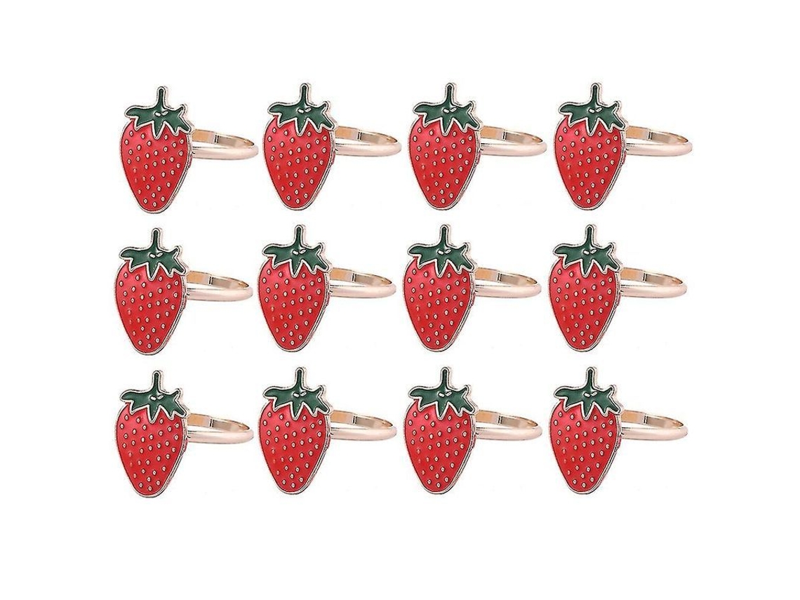 12 Servilleteros Con Diseño De Fresa, Serie Frutas Sencillas, Material Metálico, 33 Mm De Diámetro.