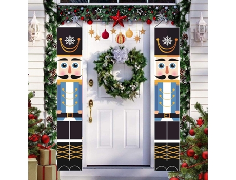 Adorno de Navidad ZMDECQNA Pancarta Frohe Cascanueces Porche Puerta Chimenea Jardín Azul (34x17x2cm)