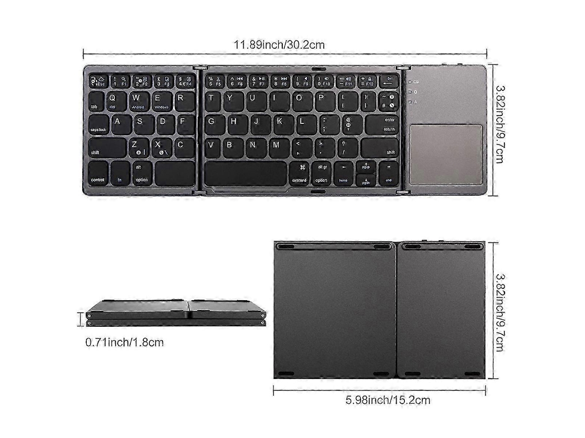 Mini teclado inalámbrico Bluetooth plegable con tres teclas, portátil, universal, con ratón y panel táctil para iOS Everley891