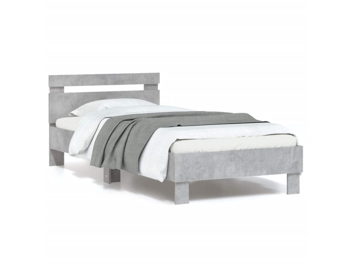 Estructura De Cama Cabecero Luces Led Gris Hormigón 90x200 Cm