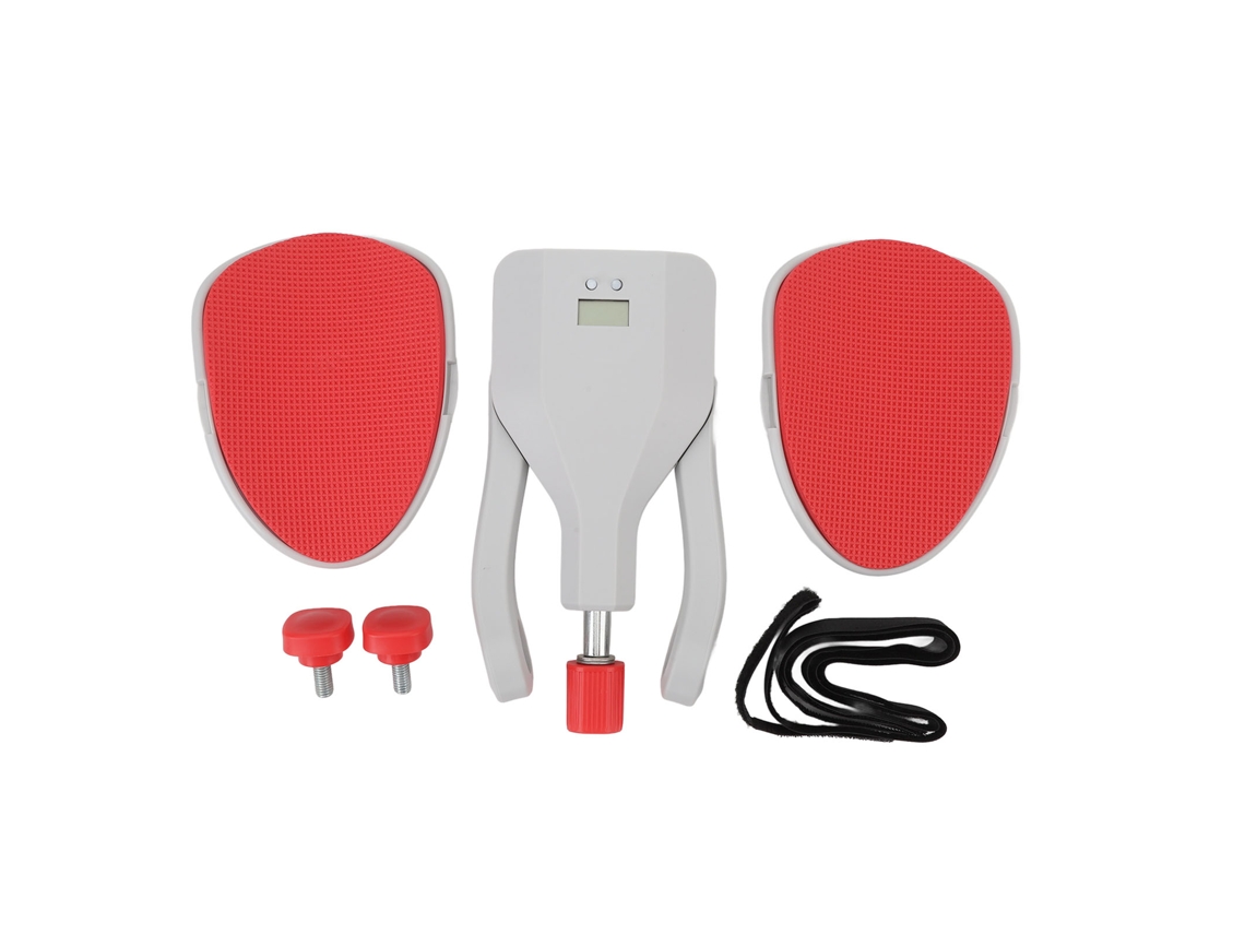Aparelho para exercícios de fortalecimento muscular 2026rebe-Thigh Trainer com resistência ajustável de 10 a 35 kg e contador digital, cinza.