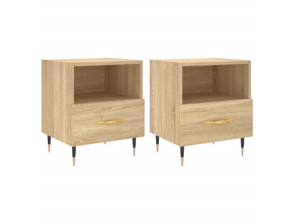 Juego de 2 mesitas de noche de madera de roble Sonoma, EXCLUSIVA MAISON