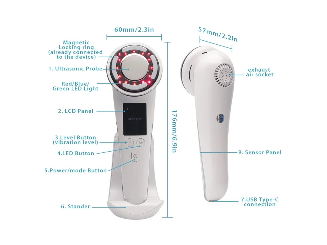 Masajeador facial con 3 LED, terapia de luz RF, máquina de belleza facial, vibración ultrasónica, eliminación de arrugas, reafirmación de la piel, EMS Yizhood