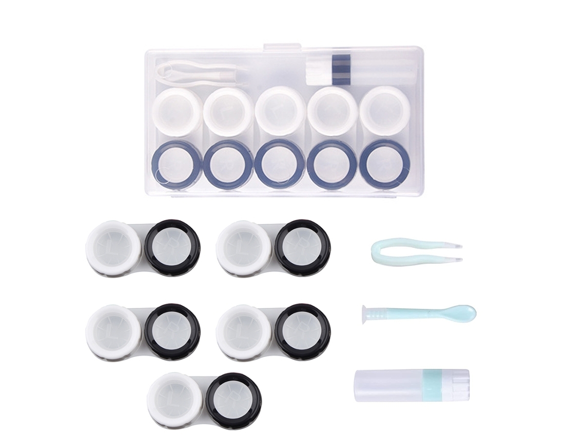Envase transparente. Estuche exquisito para lentes de contacto, removedor de lentes con pasadores - Blanco y negro*.