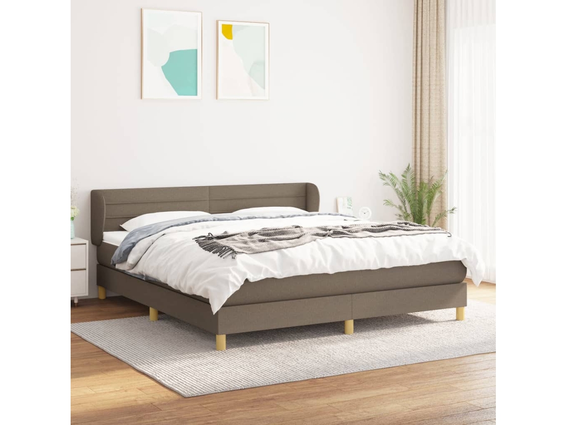 Cama Box Spring Con Colchón Tela Gris Taupe 180x200 Cm