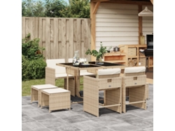Juego de comedor de jardín de 9 piezas con cojines, mimbre sintético beige, DKD Home Decor