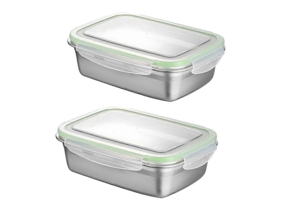 2 Cajas De Almuerzo De Acero Inoxidable Portátiles Con Tapa Hermética Contenedores De Comida (verde 850ml + 350ml) 19,4x14x7cm Verde
