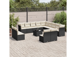 Conjunto de sofá de jardín de 14 piezas con cojines, ratán negro, Dkd Home Decor