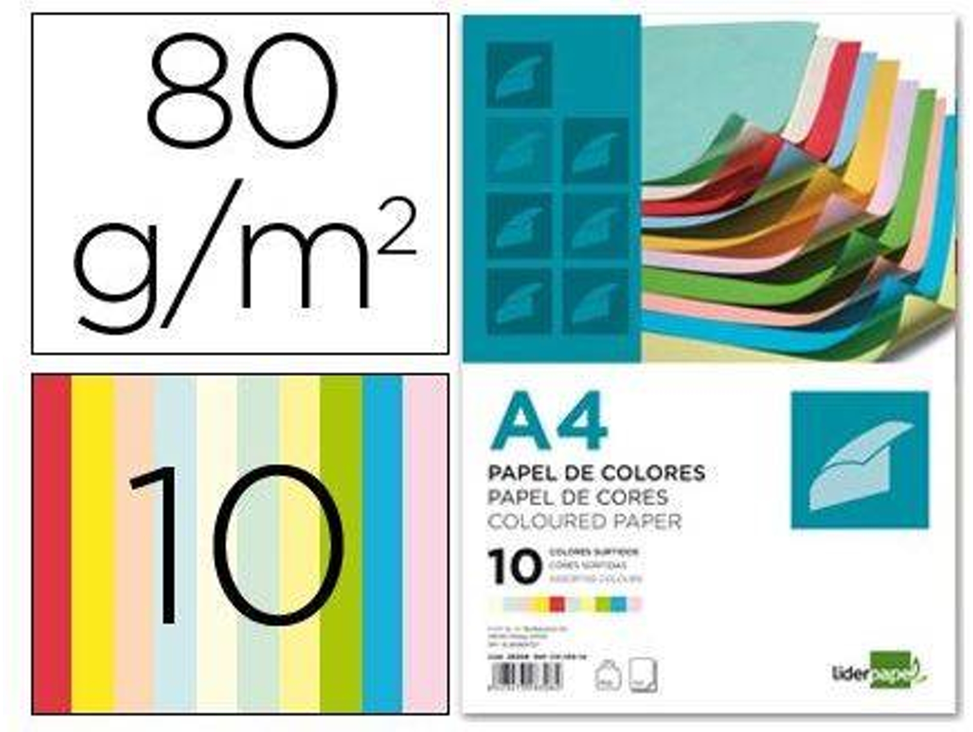 Pack 100 Hojas de Colores LIDERPAPEL A4