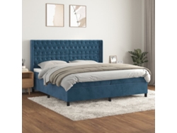 Cama Box Spring Con Colchón Terciopelo Azul Oscuro 200x200 Cm
