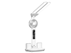 Rebe-lámpara De Escritorio Led Con Doble Cabeza, Ventilador, Reloj Y Portaplumas, Control Táctil, Regulable Y 3000k-6000k