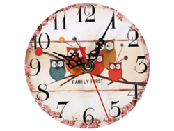 Reloj de pared antiguo creativo redondo con patrón de búho, decoración de oficina.
