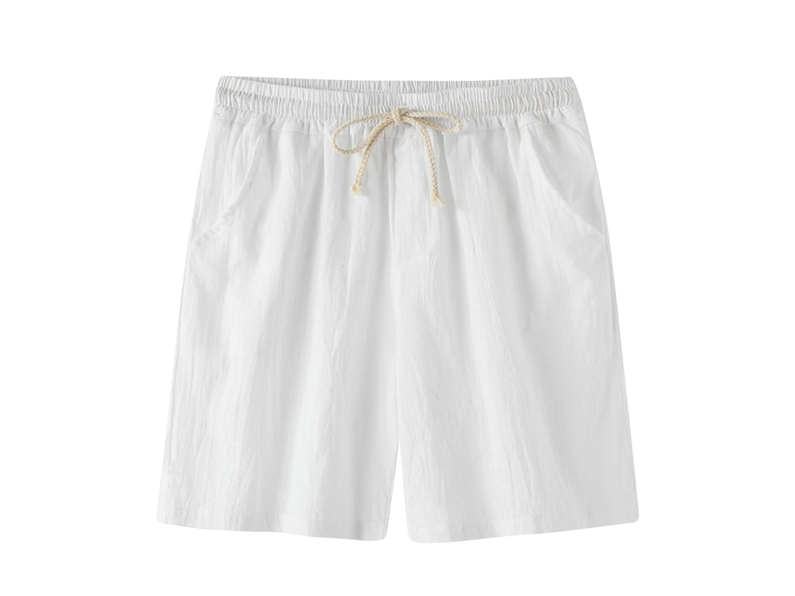 Bermudas De Lino Elástico Para Hombre Con Cordón Ajustable, Estilo Casual De Playa, Verano, Blanco, Talla Xxl