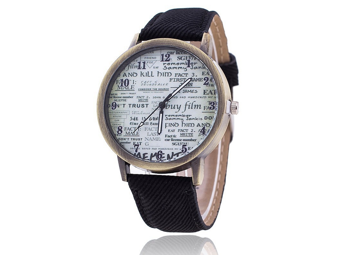 Reloj Unisex Informal De Cuarzo Con Correa Vaquera Y Esfera Analógica Negra.