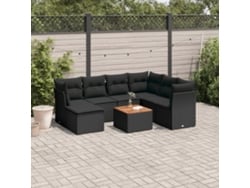 Conjunto de sofá de jardín de 8 piezas con cojines en mimbre sintético negro de DKD Home Decor