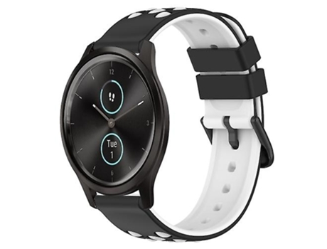 Correa para Garmin Garminmove Style 20mm Correa de reloj de silicona porosa bicolor Negro-Blanco VENISYMLIS