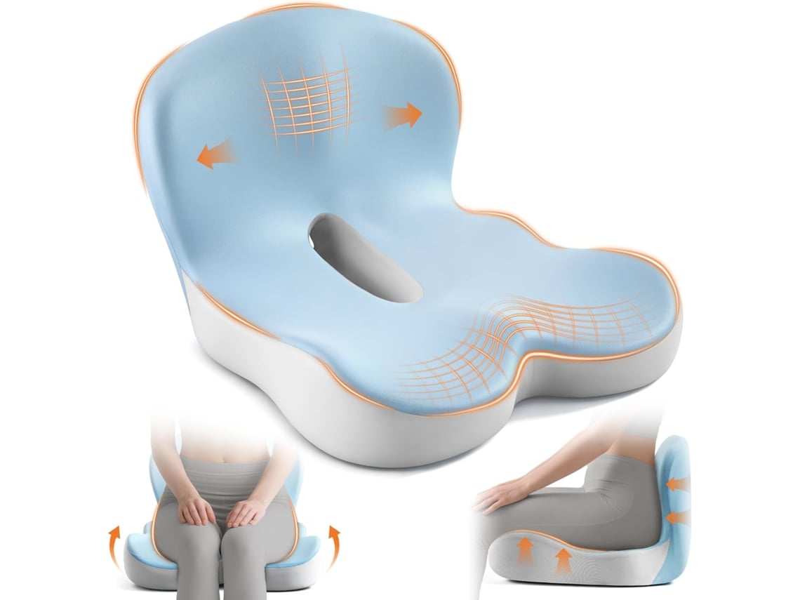 Cojín De Espuma Viscoelástica Para Asiento De Oficina Con Soporte Lumbar Para Sentarse Durante Largos Periodos (gris Azulado) Digitallab