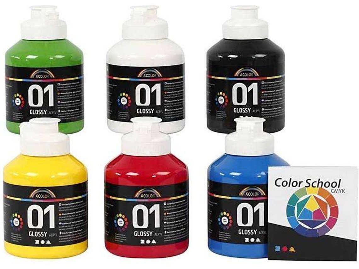 Juego de Pintura Acrílica Brillante A-Color CREOTIME Colores Primarios (6 X 500 ml)