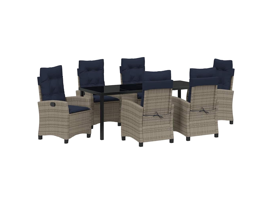 Conjunto de comedor de jardín de 7 piezas, mimbre gris, EXCLUSIVO DE MAISON