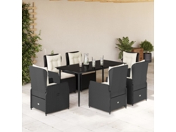 Juego de comedor de jardín de 7 piezas con cojines, mimbre sintético negro, DKD Home Decor