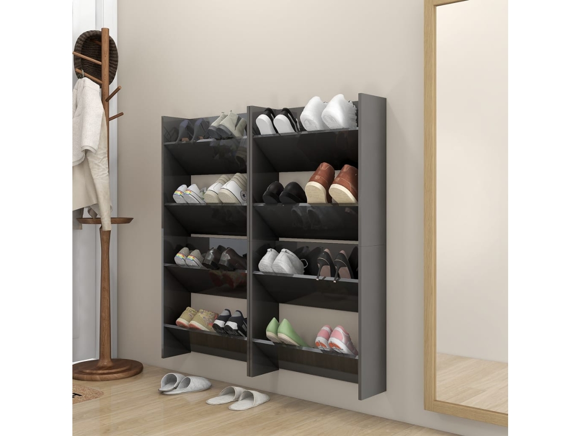 Zapatero Organizadores de Pared 4 Piezas 60X18X60Cm Contrachapado Gris Brillante