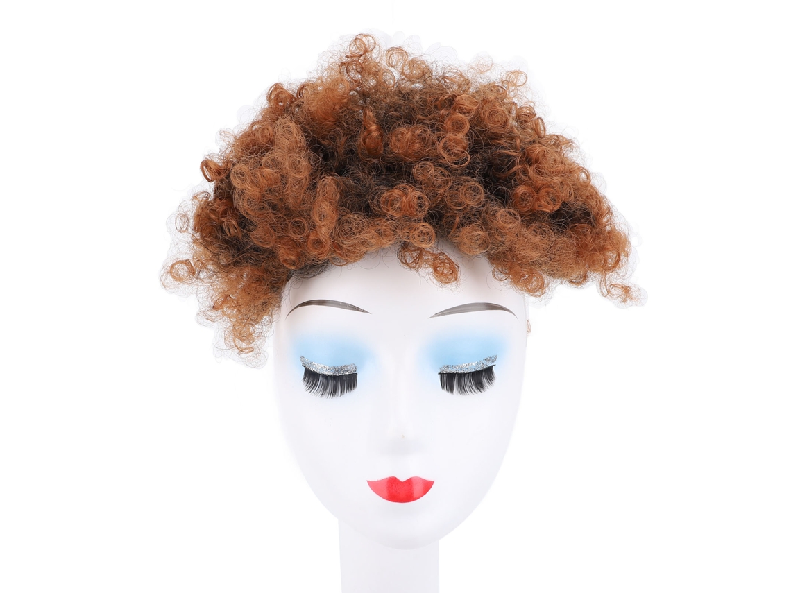 Peça De Cabelo Com Bun Cacheado E Franja Para Mulheres Puff Curly Bun