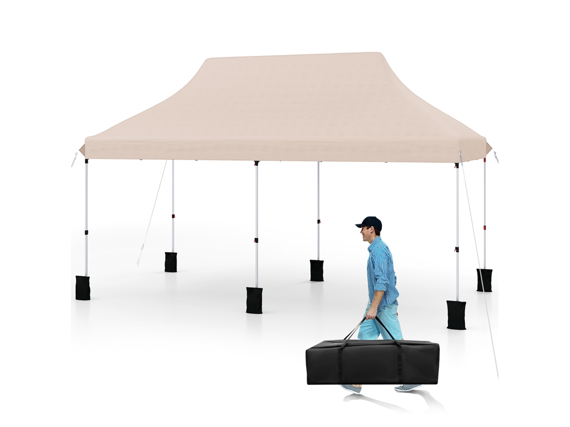 Tienda Plegable Sin Cortinas Costway Impermeable Y Con Protección Uv (3 X 6 M - Tela Oxford - Beige)