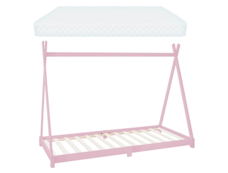 Cama para niños madera pino rosa con colchón hipoalergénico somier 90x200 cm ML-DESIGN