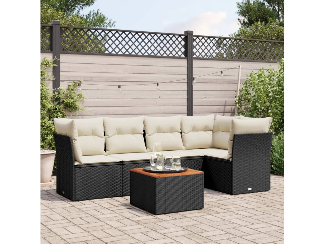 Conjunto de sofás de jardín de 6 piezas DKD Home Decor con cojines de mimbre negros