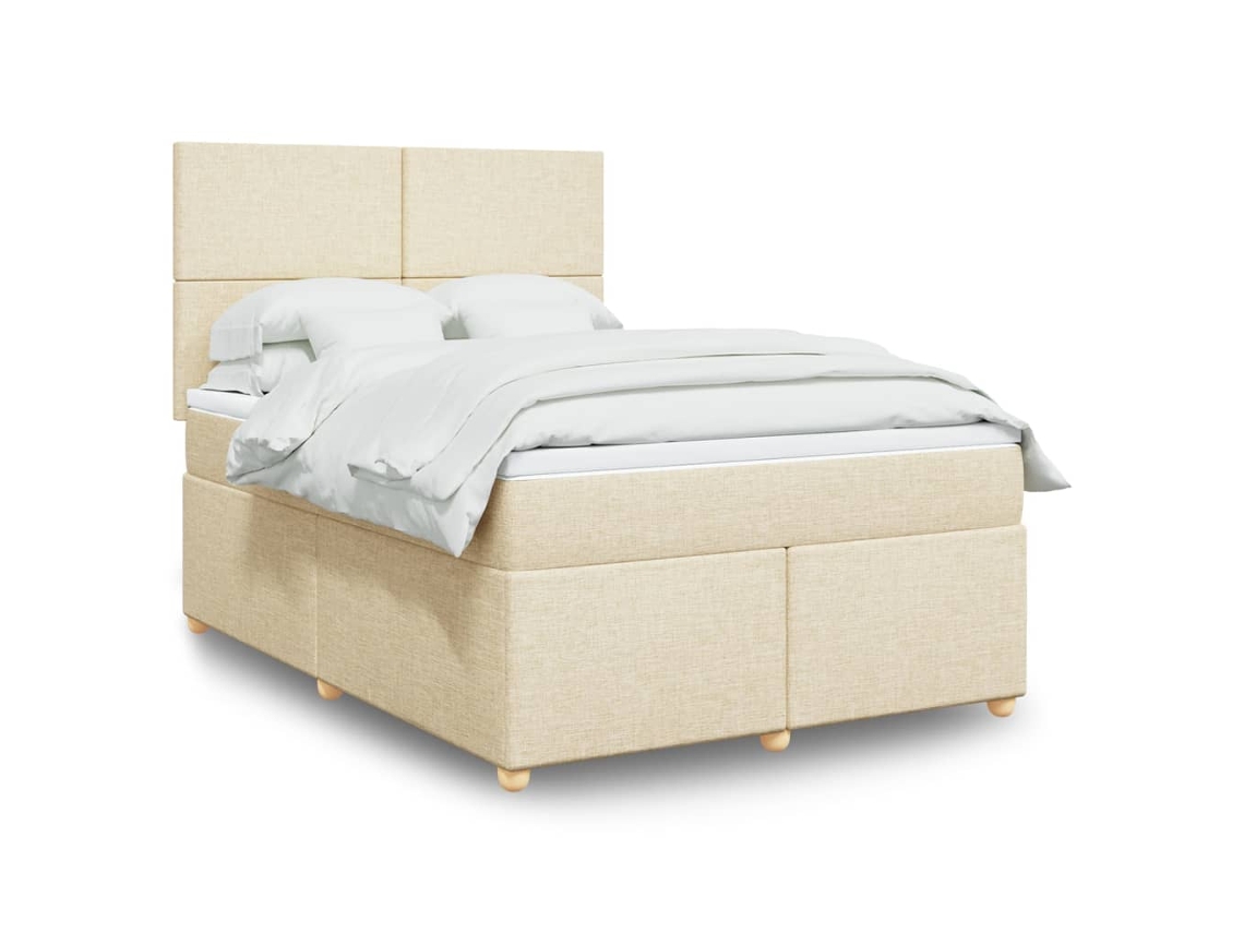 Cama Box Spring Con Colchón Tela Color Crema 160x200 Cm