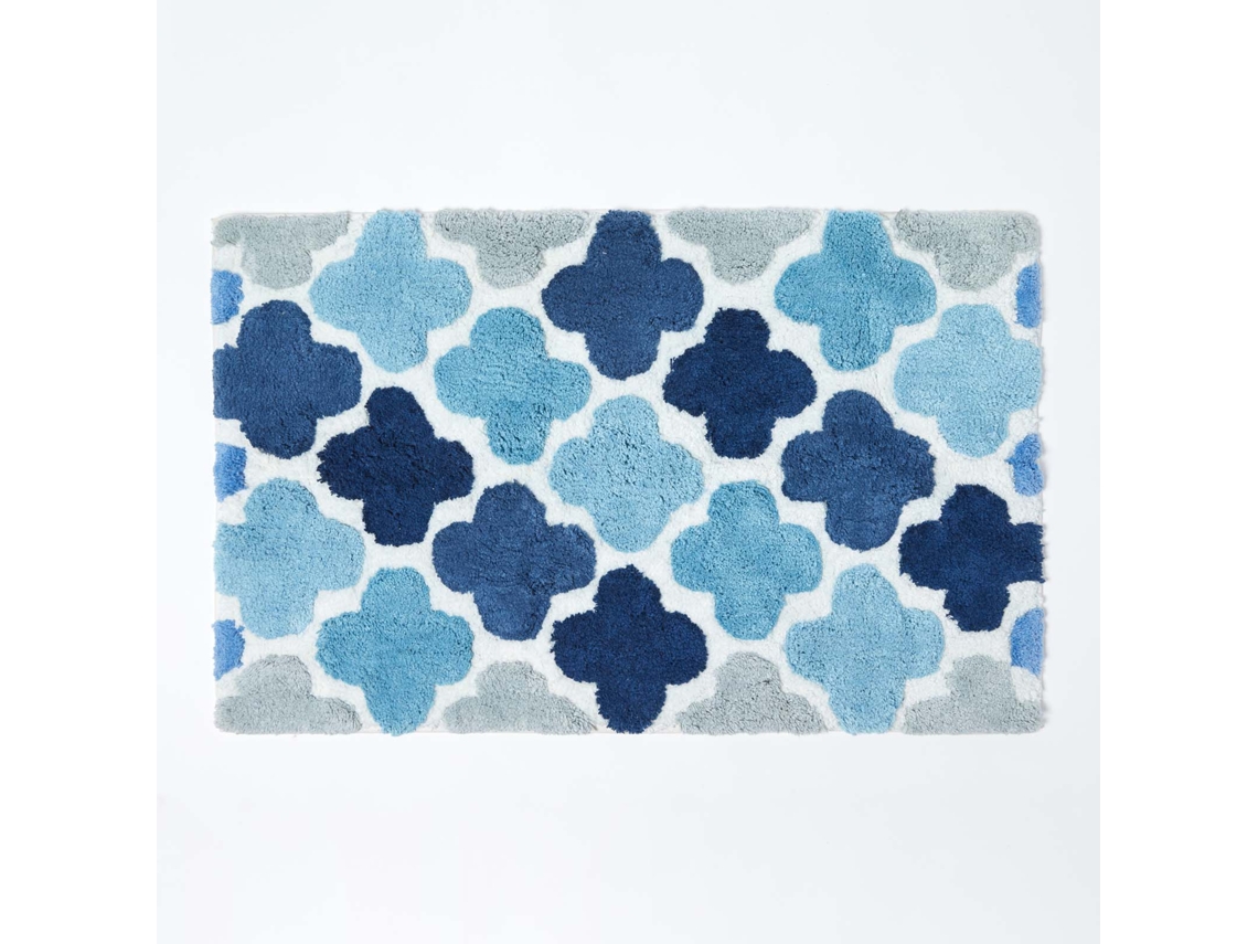 Homescapes Blue And Grey Pattern Cotton Bath Mat