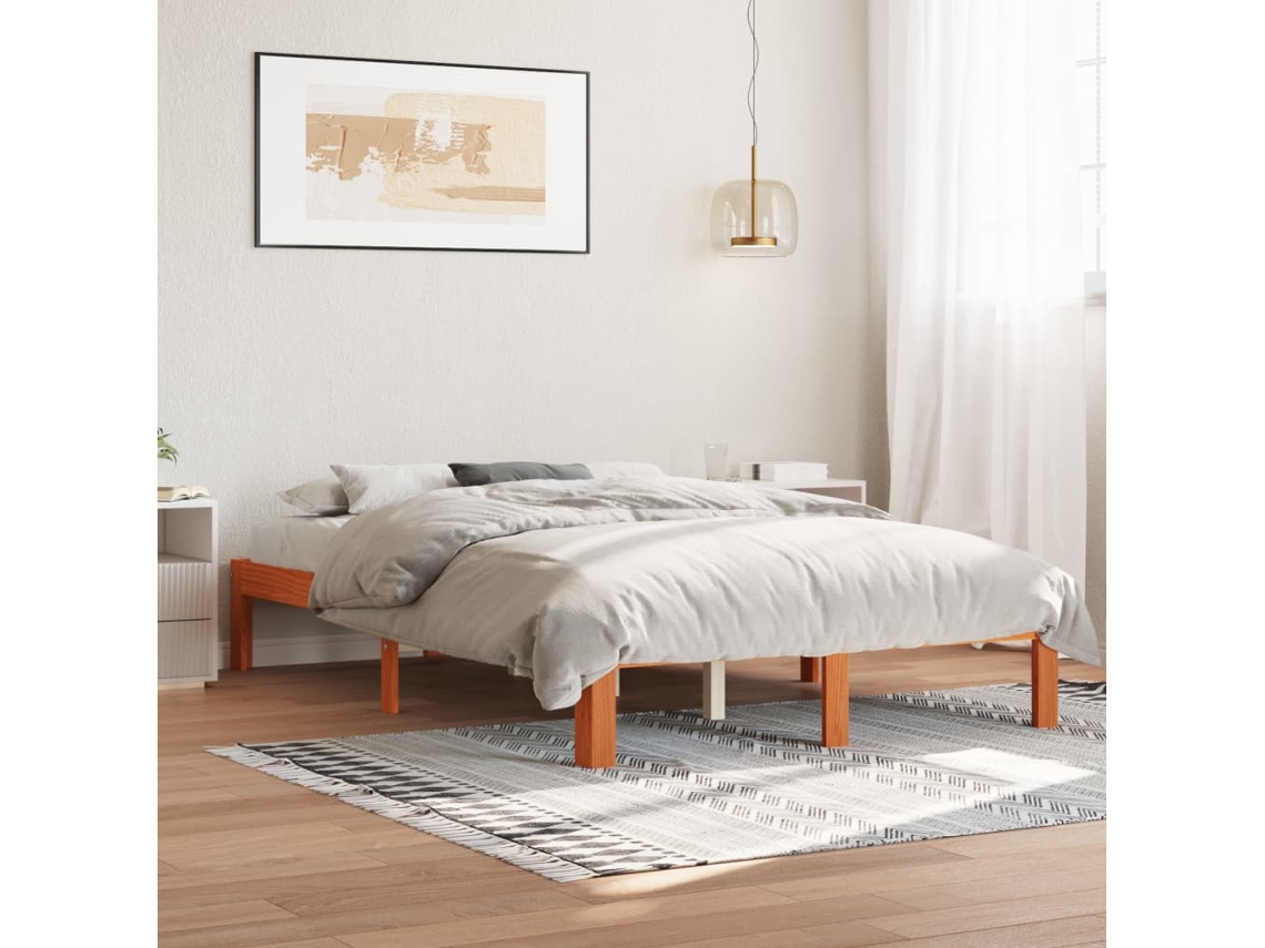 Cama Sin Colchón Madera Maciza De Pino Marrón Cera 140x200 Cm
