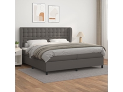 Cama Box Spring Con Colchón Cuero Sintético Gris 200x200 Cm