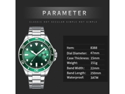 Reloj Analógico De Cuarzo Para Hombre Con Brazalete De Acero Inoxidable, Luminiscente, Resistente Al Agua Hasta 3 Atm Y Con Calendario.